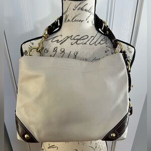 COACH Carly Cream Leather Hobo Handbag w/Brown Leather Trim and Brass Hardware